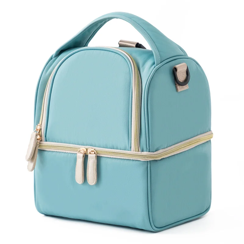 Guangzhou Fuliya Industry Co.,Ltd C-81175 Stylish breast milk cooler bag, water-resistant, dual-layer storage, insulated bottle layer, milk ice pack layer, detachable hook, and adjustable strap - shoulder, hand, or backpack carry for pumping and outings.