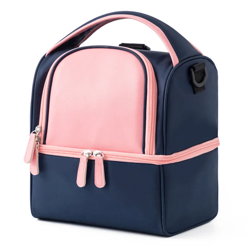 Guangzhou Fuliya Industry Co.,Ltd C-81175 Stylish breast milk cooler bag, water-resistant, dual-layer storage, insulated bottle layer, milk ice pack layer, detachable hook, and adjustable strap - shoulder, hand, or backpack carry for pumping and outings.