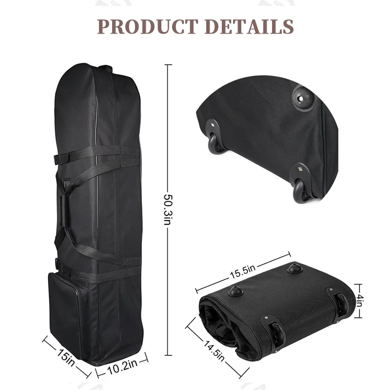 Guangzhou Fuliya Industry Co.,Ltd C-81182 Golf bag dust cover, water-resistant, non-slip rubber base, lockable handles, snap buckle, front zipper pocket, and internal adjustable strap - for travel, outdoor, and daily protection.
