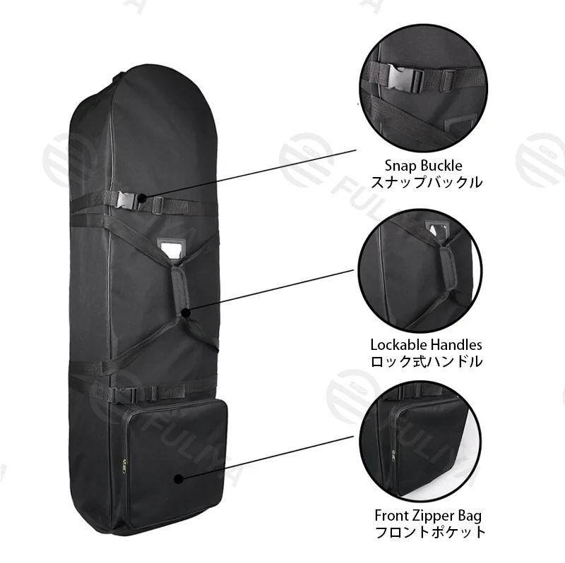 Guangzhou Fuliya Industry Co.,Ltd C-81182 Golf bag dust cover, water-resistant, non-slip rubber base, lockable handles, snap buckle, front zipper pocket, and internal adjustable strap - for travel, outdoor, and daily protection.
