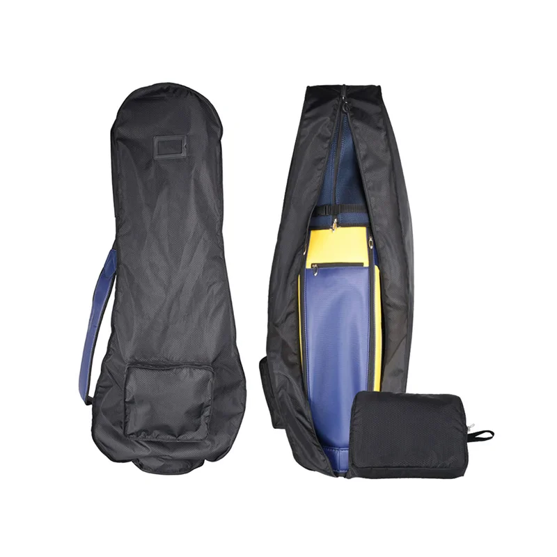 Guangzhou Fuliya Industry Co.,Ltd C-81182 Golf bag dust cover, water-resistant, non-slip rubber base, lockable handles, snap buckle, front zipper pocket, and internal adjustable strap - for travel, outdoor, and daily protection.