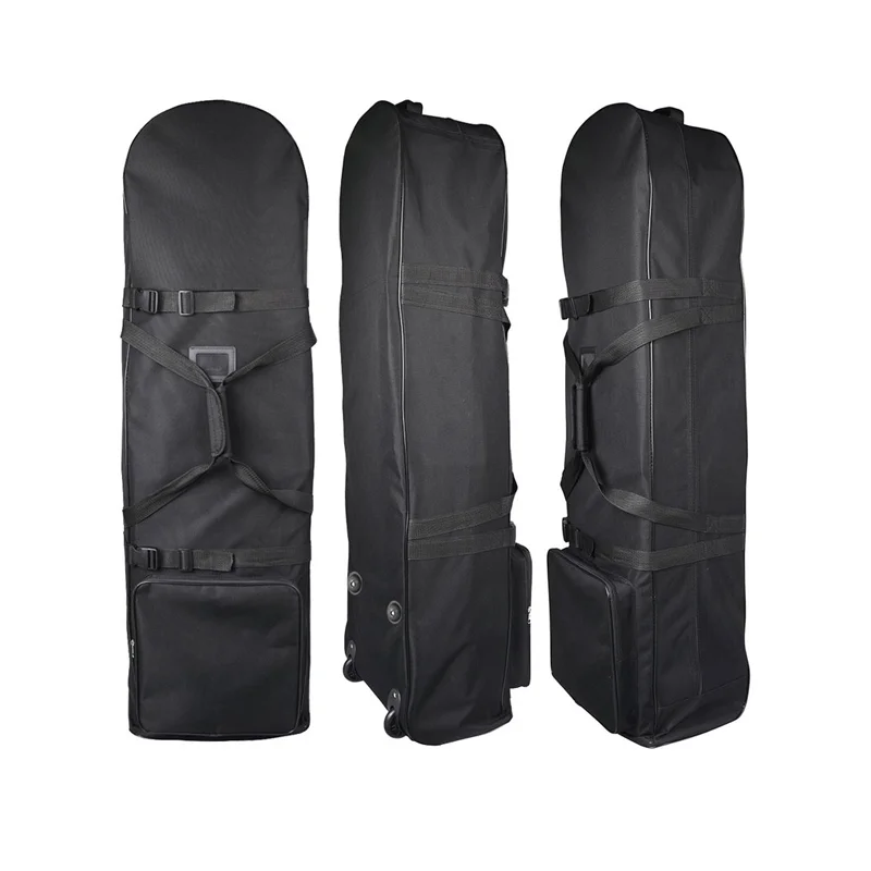 Guangzhou Fuliya Industry Co.,Ltd C-81183 Golf bag dust cover, water-resistant, non-slip rubber base, lockable handles, snap buckle, front zipper pocket, and internal adjustable strap - for travel, outdoor, and daily protection.
