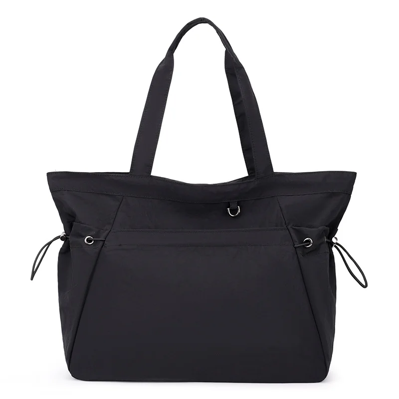 Guangzhou Fuliya Industry Co.,Ltd C-81184 Lightweight waterproof tote bag, large capacity, fits A4, smooth zipper, front/side pockets, D-ring, comfortable handle, and elastic drawstrings - for gym, shopping, travel, and daily use.
