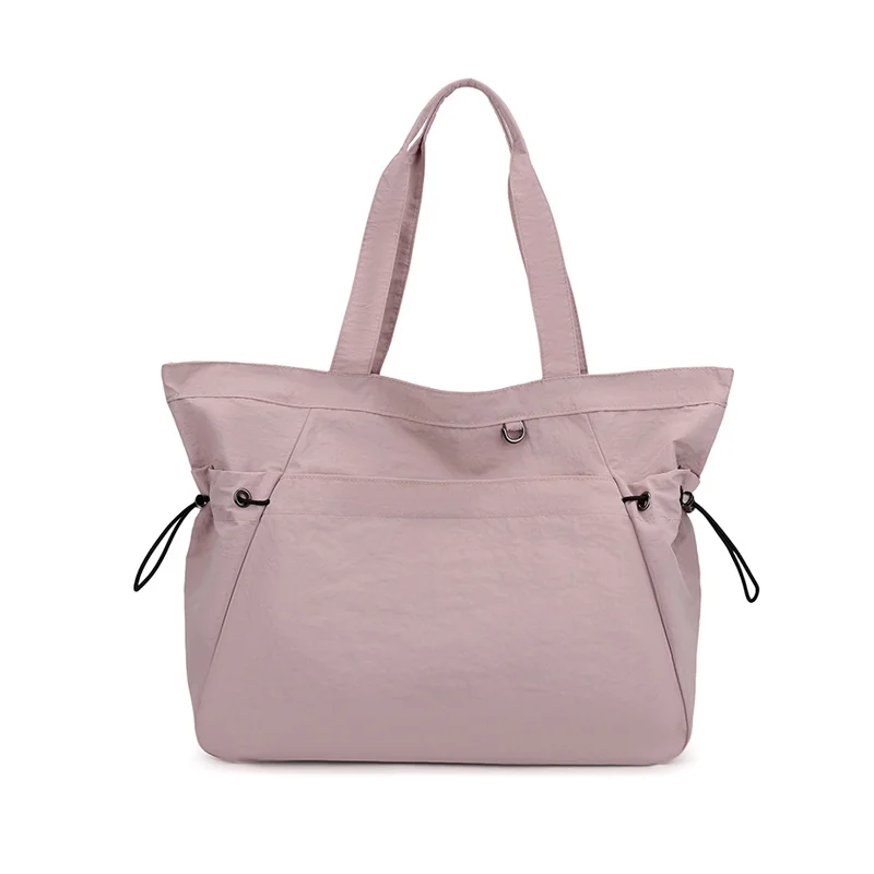 Guangzhou Fuliya Industry Co.,Ltd C-81184 Lightweight waterproof tote bag, large capacity, fits A4, smooth zipper, front/side pockets, D-ring, comfortable handle, and elastic drawstrings - for gym, shopping, travel, and daily use.