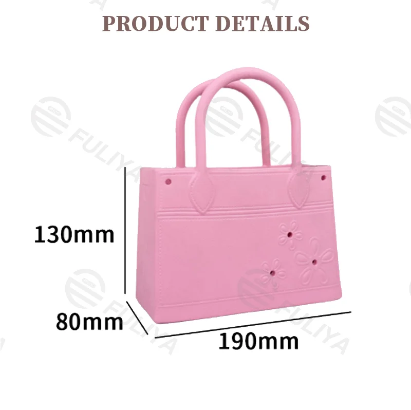 Guangzhou Fuliya Industry Co.,Ltd C-81186 EVA handbag, eco-friendly, waterproof and moisture-proof, ultra-strong and tear-resistant, with 3D decoration and DIY hole design for custom charms - for shopping, outdoor, and daily use.