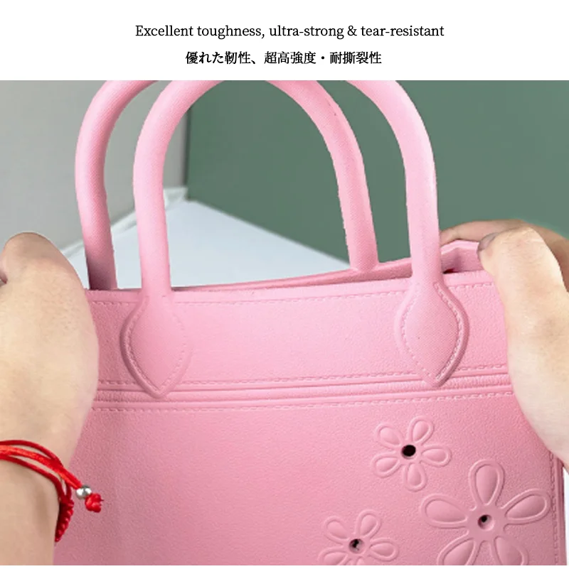 Guangzhou Fuliya Industry Co.,Ltd C-81186 EVA handbag, eco-friendly, waterproof and moisture-proof, ultra-strong and tear-resistant, with 3D decoration and DIY hole design for custom charms - for shopping, outdoor, and daily use.