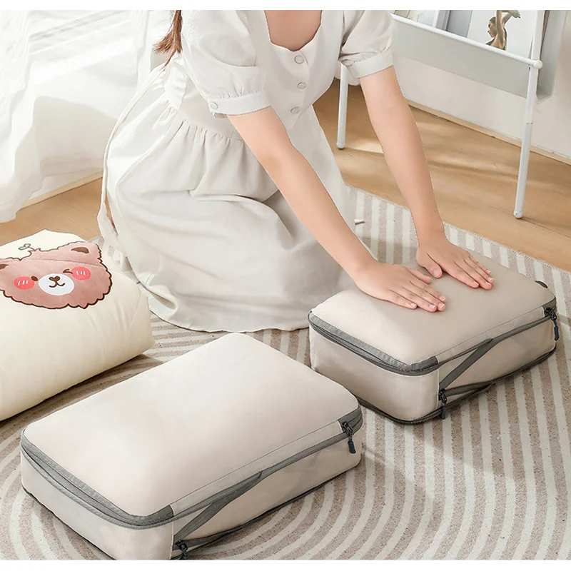 Guangzhou Fuliya Industry Co.,Ltd C-81189 6-piece travel organizer set, water-resistant, washable, multi-size storage, compression zipper, drawstring bag, shoe bag, and cosmetic pouch - for travel, business trips, and storage organization.