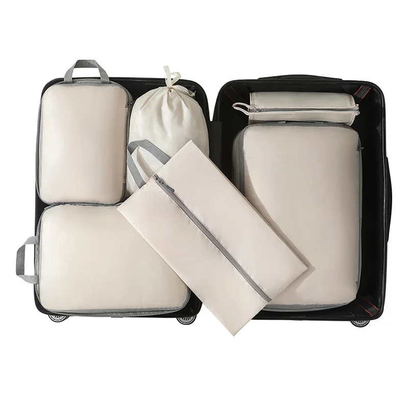 Guangzhou Fuliya Industry Co.,Ltd C-81189  6-piece travel organizer set, water-resistant, washable, multi-size storage, compression zipper, drawstring bag, shoe bag, and cosmetic pouch - for travel, business trips, and storage organization.
