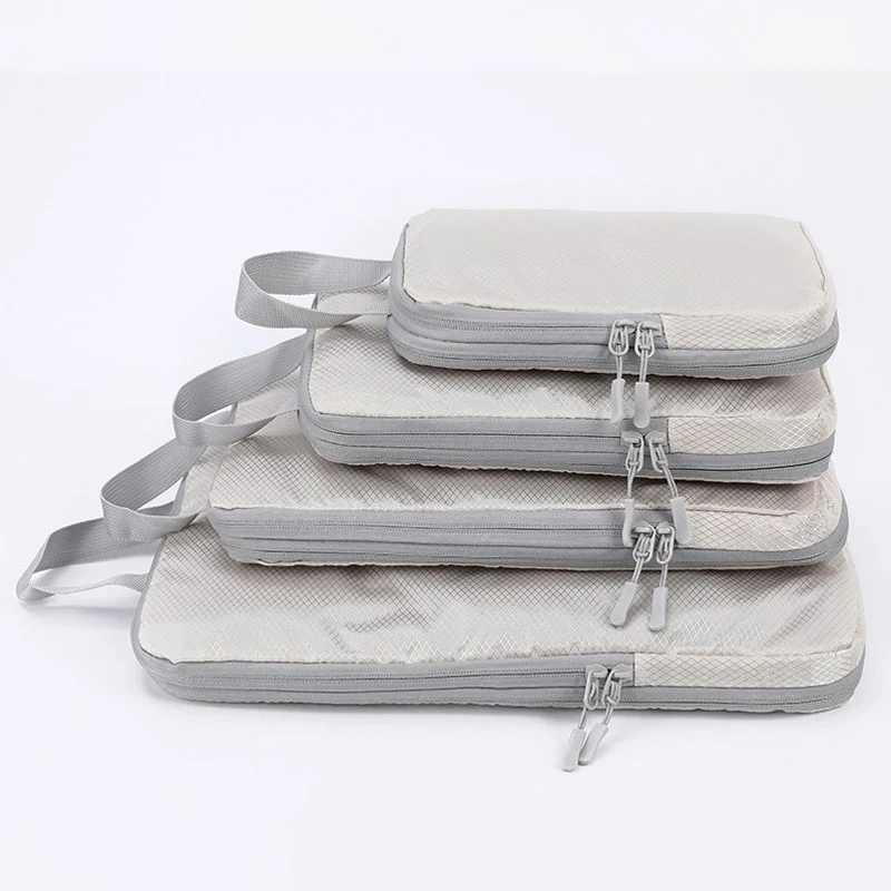 Guangzhou Fuliya Industry Co.,Ltd C-81191 4-piece travel organizer set, water-resistant, double-layer compression zipper - sorts clothes and underwear, saves space for travel, business trips, and hospital packing.