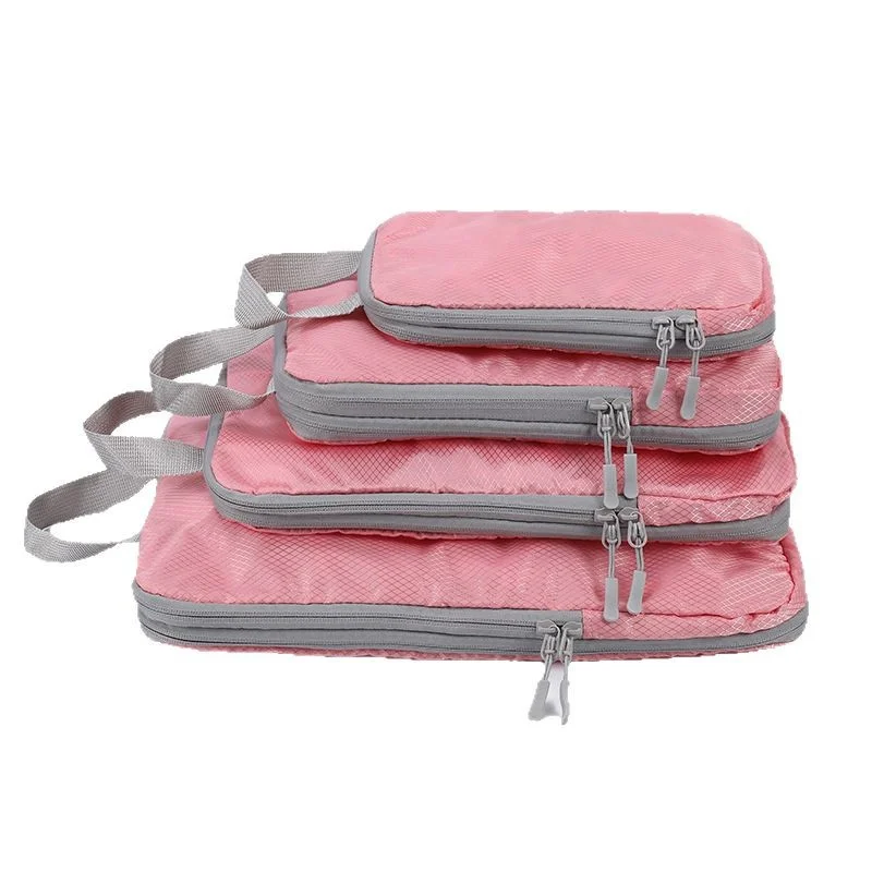 Guangzhou Fuliya Industry Co.,Ltd C-81191 4-piece travel organizer set, water-resistant, double-layer compression zipper - sorts clothes and underwear, saves space for travel, business trips, and hospital packing.