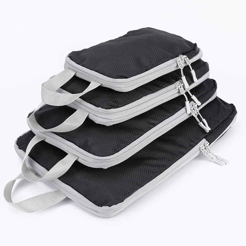 Guangzhou Fuliya Industry Co.,Ltd C-81191 4-piece travel organizer set, water-resistant, double-layer compression zipper - sorts clothes and underwear, saves space for travel, business trips, and hospital packing.