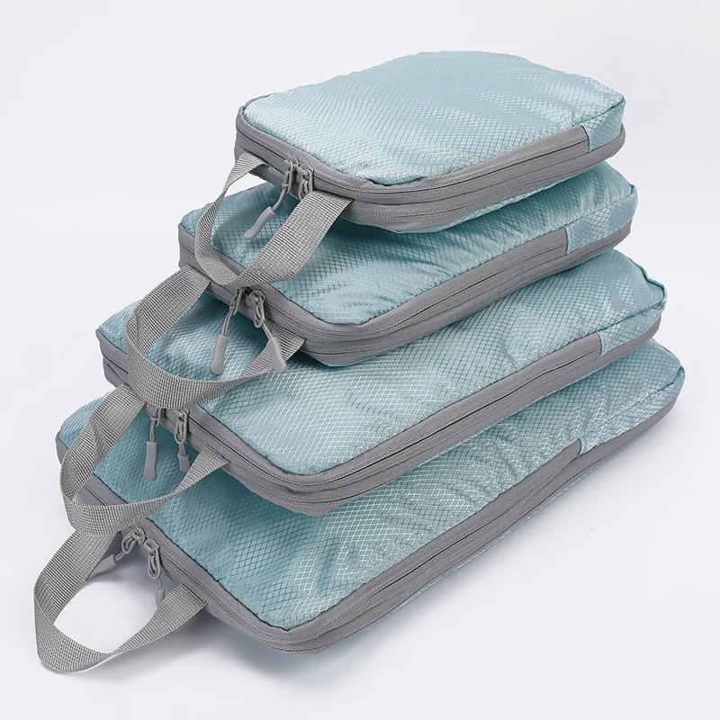 Guangzhou Fuliya Industry Co.,Ltd C-81191 4-piece travel organizer set, water-resistant, double-layer compression zipper - sorts clothes and underwear, saves space for travel, business trips, and hospital packing.