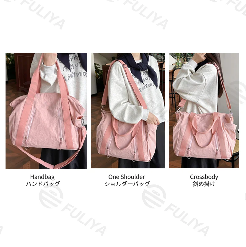 Guangzhou Fuliya Industry Co.,Ltd C-81192 Korean-style casual shoulder bag, water-resistant nylon, large capacity, front/side pockets, detachable hook, and adjustable strap - hand, shoulder, or crossbody carry for travel, outings, and daily use.