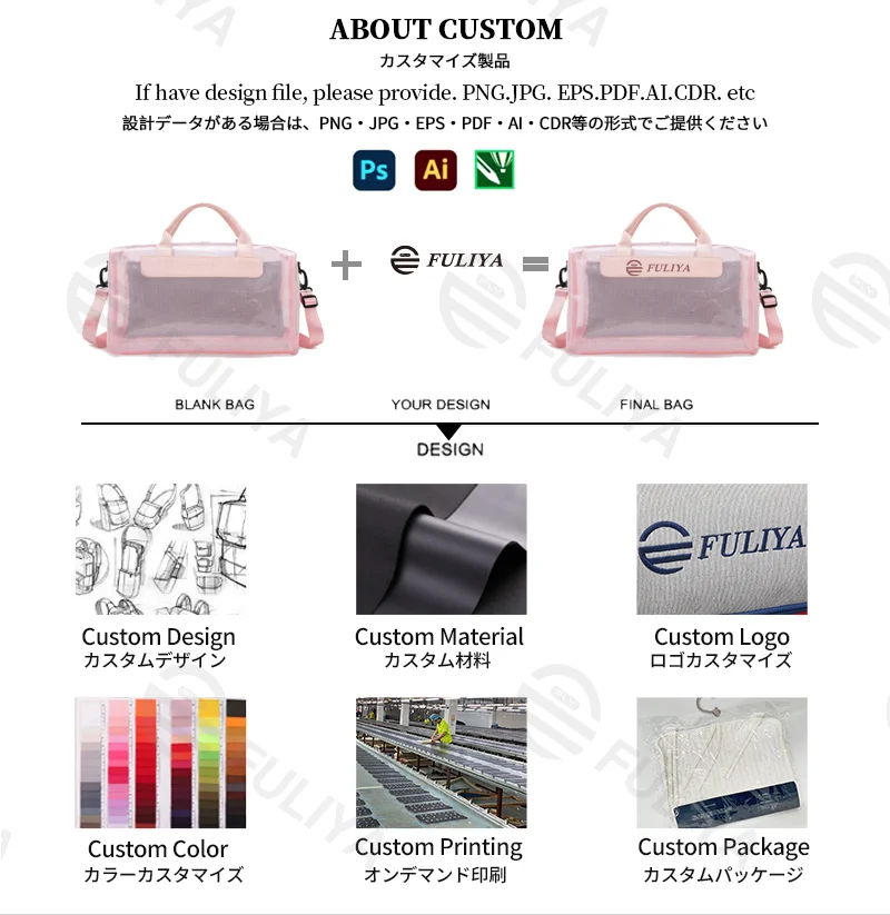 Guangzhou Fuliya Industry Co.,Ltd C-81196 PVC transparent storage bag, waterproof and lightweight, large capacity, detachable hook, adjustable strap, and wet/dry pocket - for outdoor, travel, swimming, and gym.
