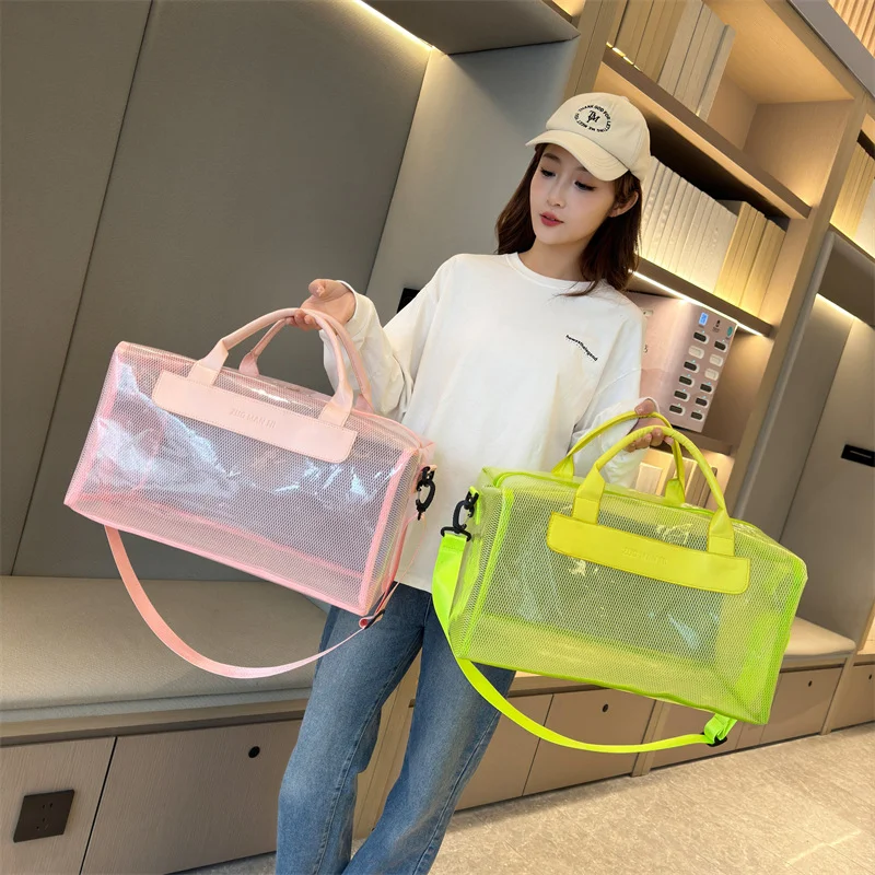 Guangzhou Fuliya Industry Co.,Ltd C-81196 PVC transparent storage bag, waterproof and lightweight, large capacity, detachable hook, adjustable strap, and wet/dry pocket - for outdoor, travel, swimming, and gym.