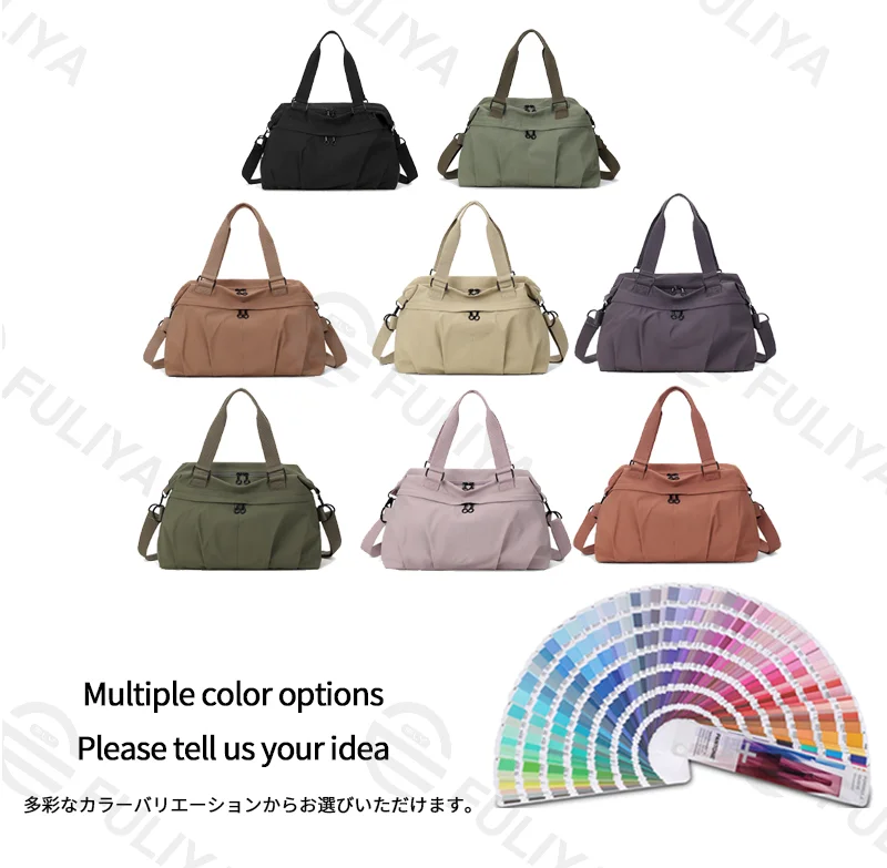 Guangzhou Fuliya Industry Co.,Ltd C-81197 Lightweight travel gym bag, large capacity, front/back zipper pockets, inner pocket, adjustable detachable strap, and luggage sleeve - hand, shoulder, or crossbody carry for travel, fitness, and yoga.