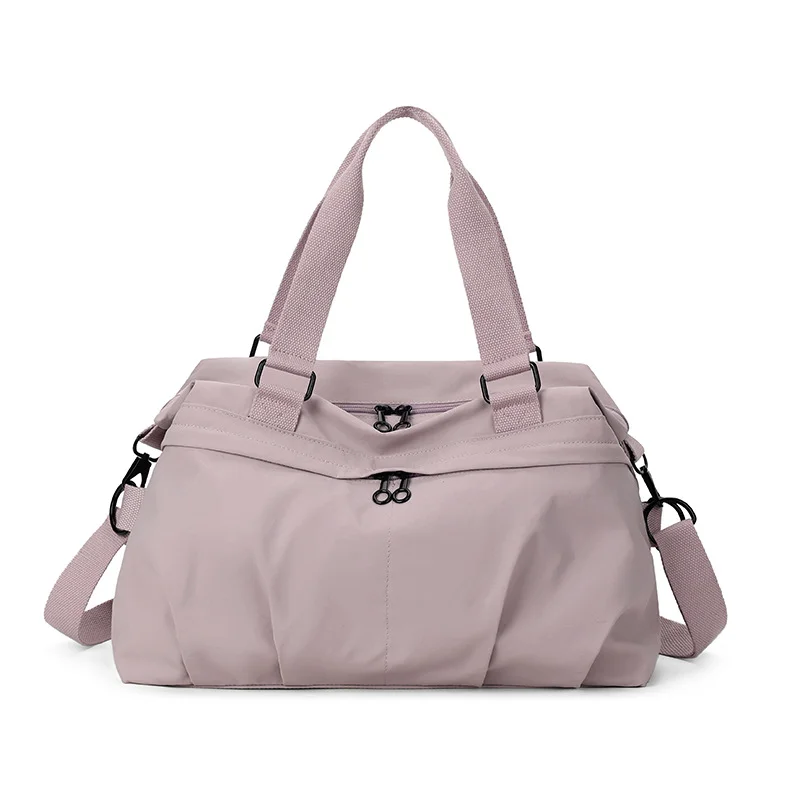 Guangzhou Fuliya Industry Co.,Ltd C-81197 Lightweight travel gym bag, large capacity, front/back zipper pockets, inner pocket, adjustable detachable strap, and luggage sleeve - hand, shoulder, or crossbody carry for travel, fitness, and yoga.