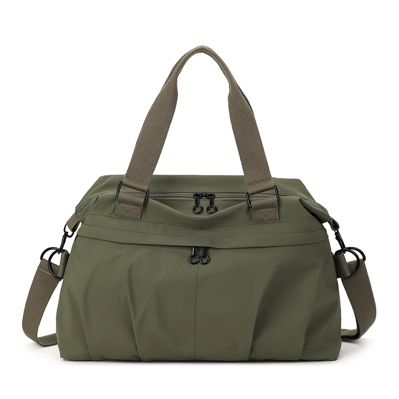 Guangzhou Fuliya Industry Co.,Ltd C-81197 Lightweight travel gym bag, large capacity, front/back zipper pockets, inner pocket, adjustable detachable strap, and luggage sleeve - hand, shoulder, or crossbody carry for travel, fitness, and yoga.