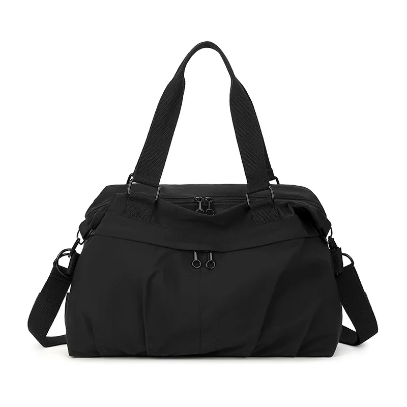 Guangzhou Fuliya Industry Co.,Ltd C-81197 Lightweight travel gym bag, large capacity, front/back zipper pockets, inner pocket, adjustable detachable strap, and luggage sleeve - hand, shoulder, or crossbody carry for travel, fitness, and yoga.