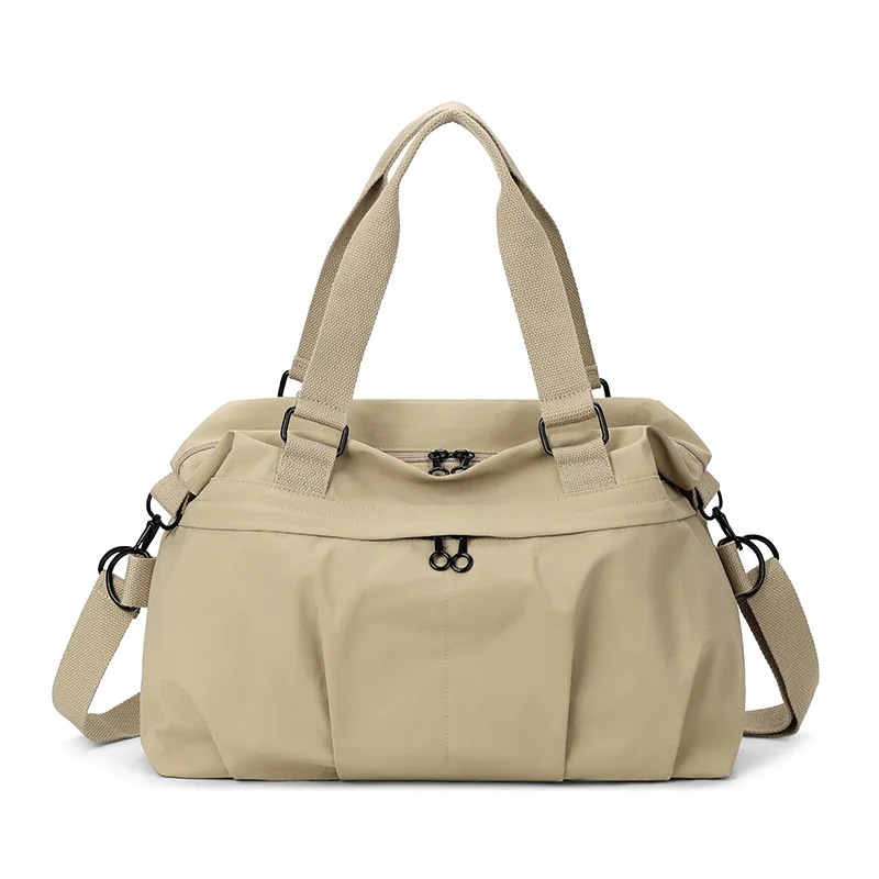 Guangzhou Fuliya Industry Co.,Ltd C-81197 Lightweight travel gym bag, large capacity, front/back zipper pockets, inner pocket, adjustable detachable strap, and luggage sleeve - hand, shoulder, or crossbody carry for travel, fitness, and yoga.