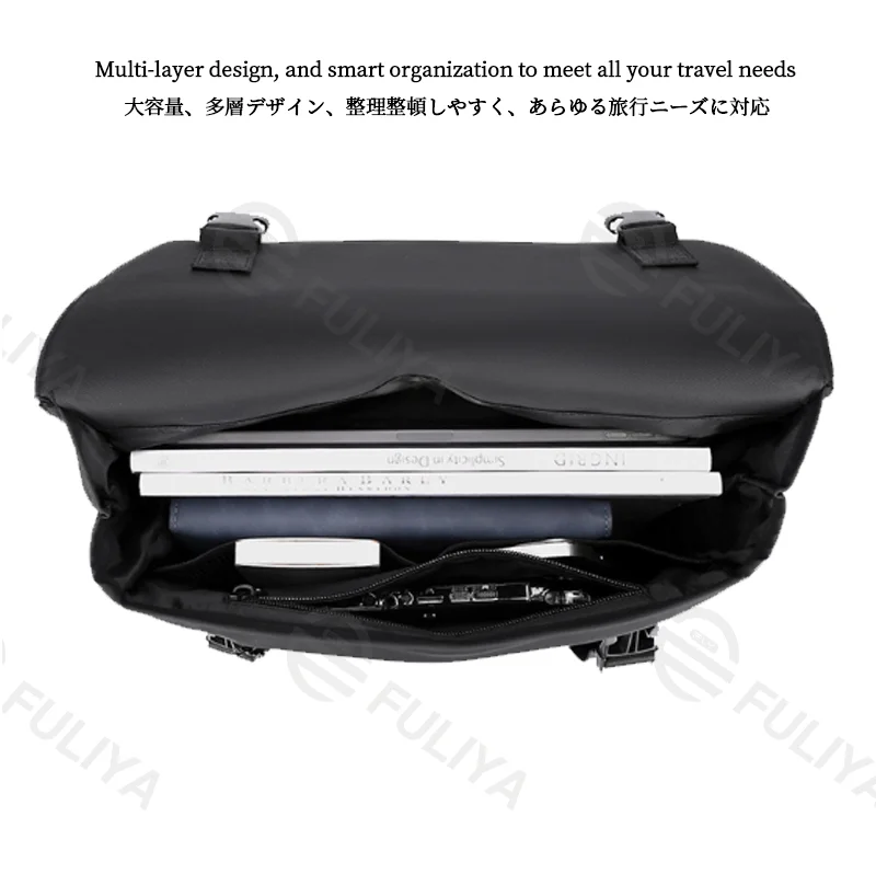 Guangzhou Fuliya Industry Co.,Ltd C-81205 Minimalist commuter shoulder bag, water-resistant and scratch-resistant, multi-layer large capacity, reinforced shoulder strap and comfortable handle, front and back zipper pockets - for daily use and travel.