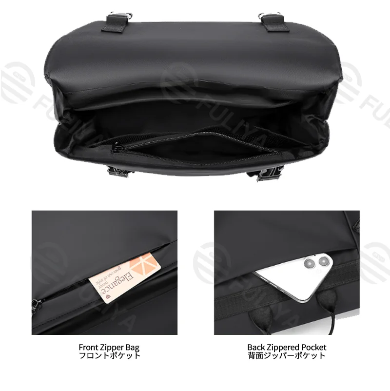 Guangzhou Fuliya Industry Co.,Ltd C-81205 Minimalist commuter shoulder bag, water-resistant and scratch-resistant, multi-layer large capacity, reinforced shoulder strap and comfortable handle, front and back zipper pockets - for daily use and travel.