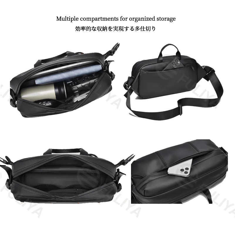 Guangzhou Fuliya Industry Co.,Ltd C-81207 Lightweight waterproof men's crossbody bag, multi-compartment storage, swivel quick-release buckle, adjustable strap and comfortable handle - wear as chest or crossbody for commuting, cycling, and sports.