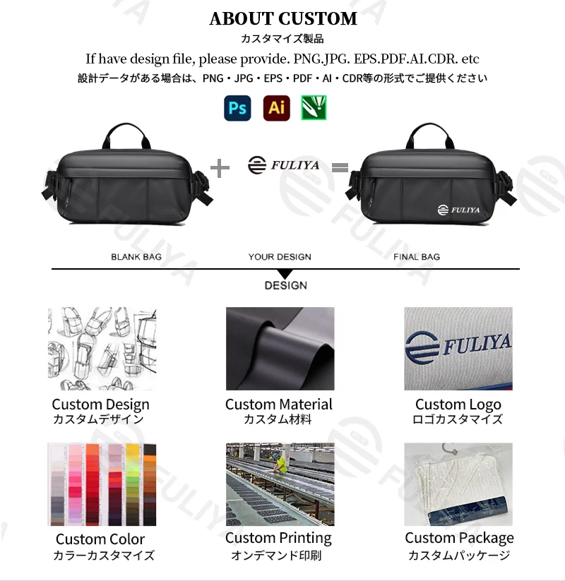 Guangzhou Fuliya Industry Co.,Ltd C-81207 Lightweight waterproof men's crossbody bag, multi-compartment storage, swivel quick-release buckle, adjustable strap and comfortable handle - wear as chest or crossbody for commuting, cycling, and sports.