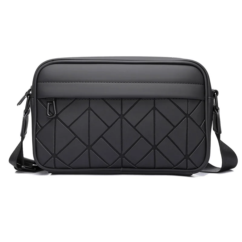 Guangzhou Fuliya Industry Co.,Ltd C-81210 Minimalist men's crossbody bag, diamond reflective front panel, magnetic flap closure, scratch-resistant fabric, multi-compartment storage, reinforced shoulder strap - for commuting and outings.