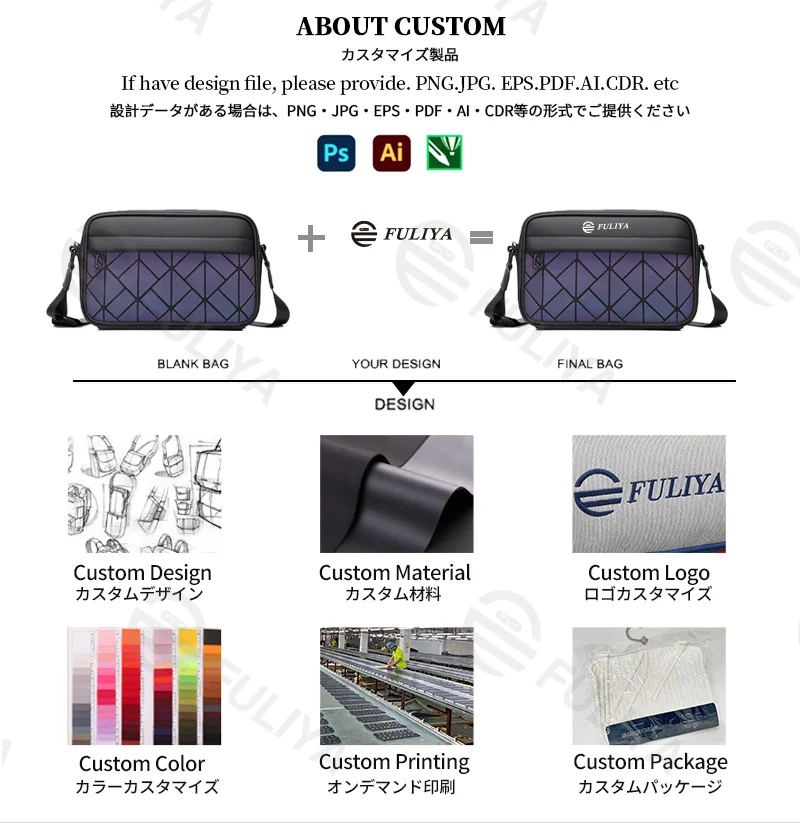 Guangzhou Fuliya Industry Co.,Ltd C-81210 Minimalist men's crossbody bag, diamond reflective front panel, magnetic flap closure, scratch-resistant fabric, multi-compartment storage, reinforced shoulder strap - for commuting and outings.