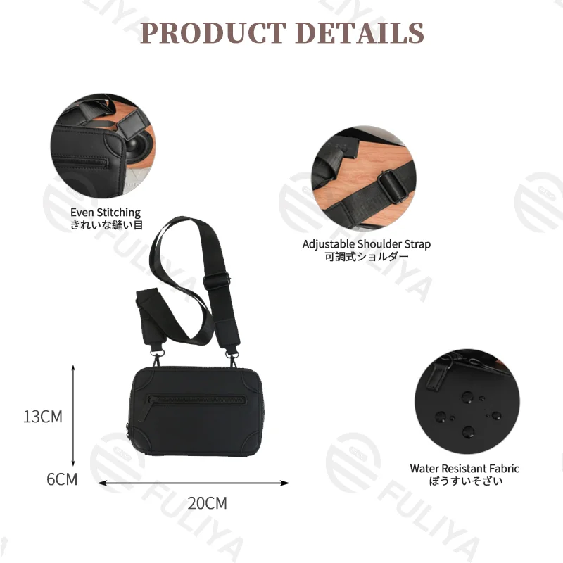 Guangzhou Fuliya Industry Co.,Ltd C-81213 Korean-style men's mini box bag, crossbody, smooth zipper, metal hardware, adjustable strap, and detachable pouch - for daily and casual use.