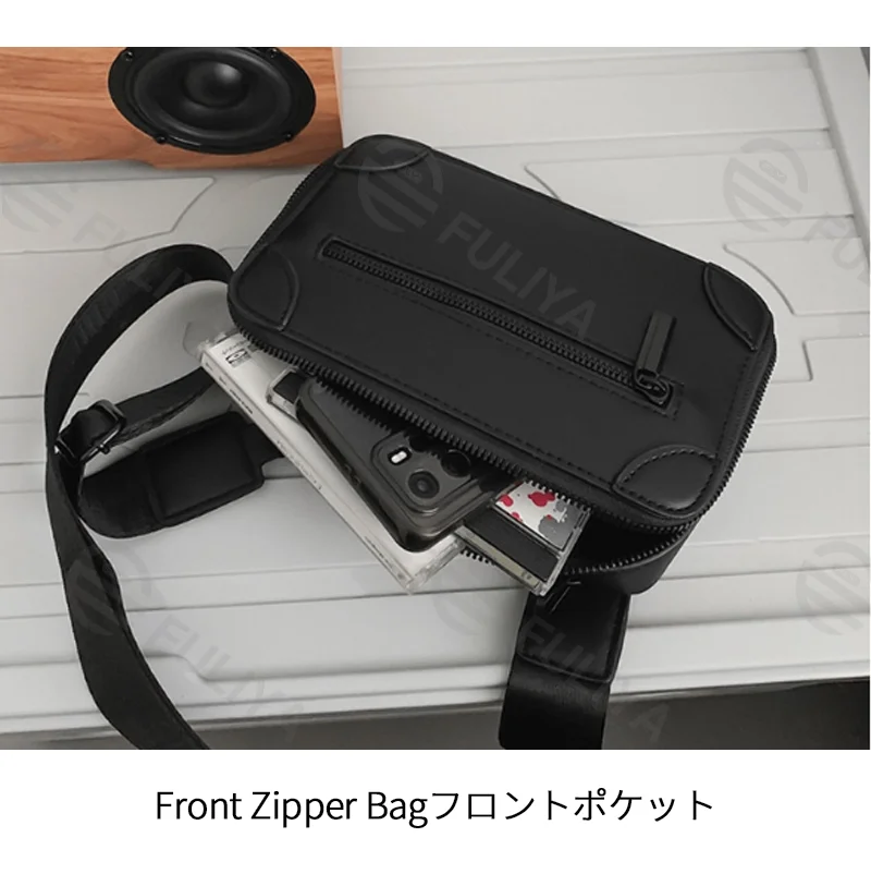 Guangzhou Fuliya Industry Co.,Ltd C-81213 Korean-style men's mini box bag, crossbody, smooth zipper, metal hardware, adjustable strap, and detachable pouch - for daily and casual use.