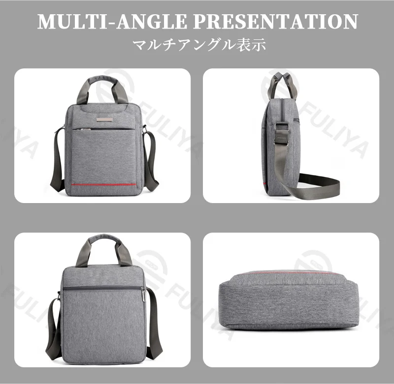 Guangzhou Fuliya Industry Co.,Ltd C-81214 Minimalist men's hand/crossbody bag, water-repellent and wear-resistant fabric, multi-layer large capacity, comfortable handle, soft shoulder strap, and metal hardware - for business commuting and daily use.