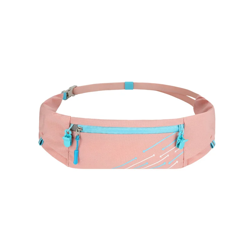 Guangzhou Fuliya Industry Co.,Ltd C-81215 Lightweight sports waist bag, adjustable elastic, water-resistant, multi-compartment, fits phone, reflective strip and race bib clips - for running, marathons, and fitness.