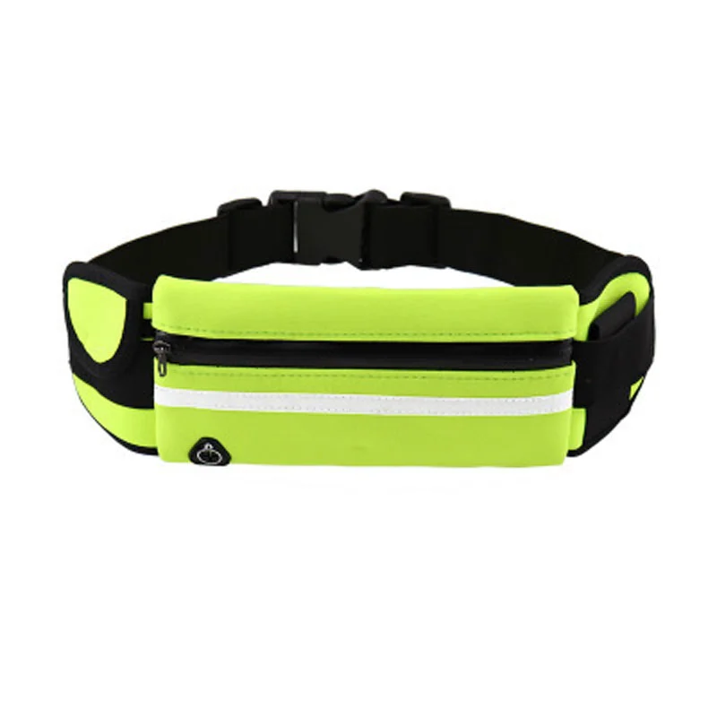 Guangzhou Fuliya Industry Co.,Ltd C-81216 Multi-functional sports waist bag, water-resistant fabric, spacious main pocket fits phone, reflective strip, earphone hole, side bottle pocket and key hook - for running, marathons, and cycling.