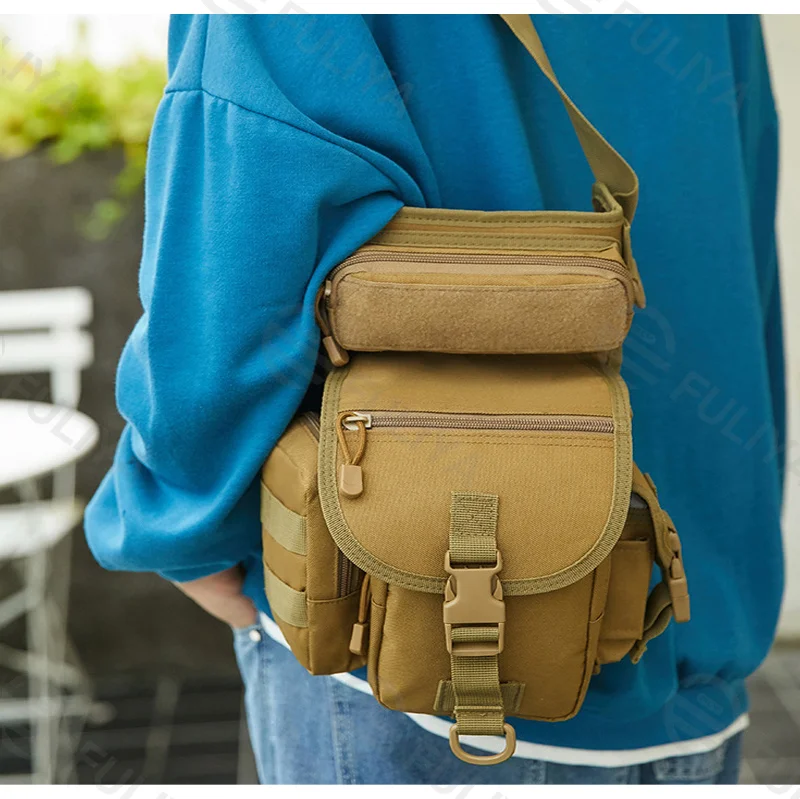 Guangzhou Fuliya Industry Co.,Ltd C-81217 Multi-functional tactical waist/thigh bag, water-resistant Oxford fabric, multi-compartment, waist or crossbody carry - for outdoor, sports, and cycling.