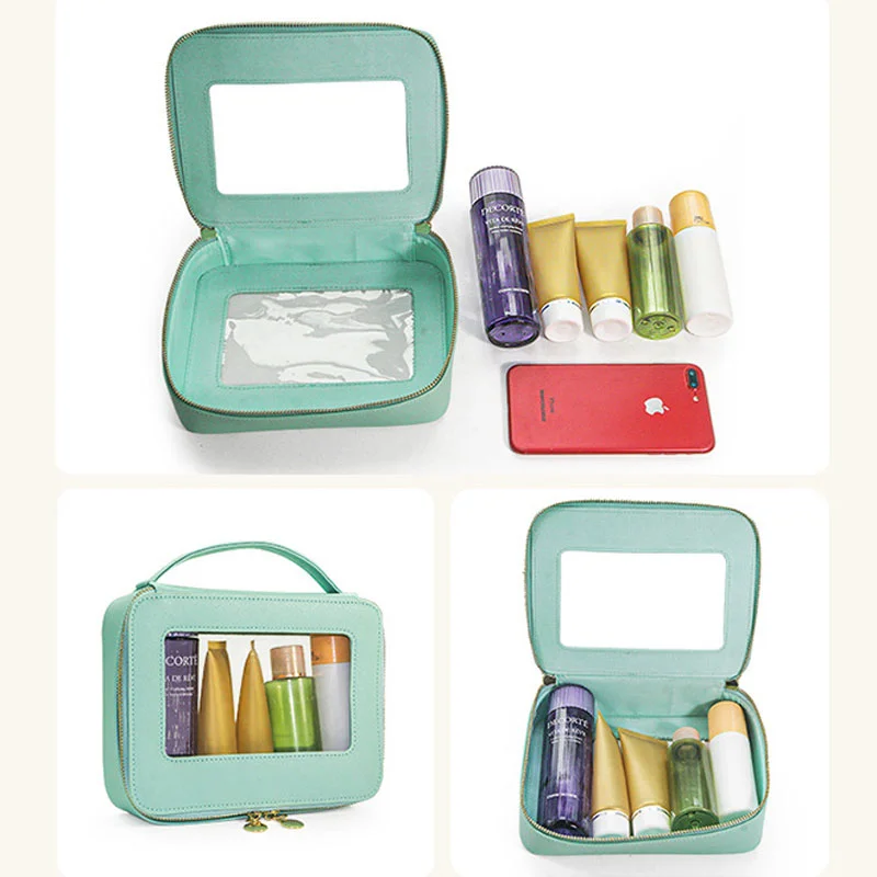Guangzhou Fuliya Industry Co.,Ltd C-81219 PVC clear-window makeup bag, waterproof and easy to clean, multiple sizes, portable handle - for travel and daily storage.