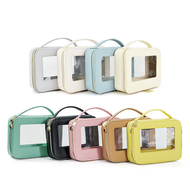 Guangzhou Fuliya Industry Co.,Ltd C-81219 PVC clear-window makeup bag, waterproof and easy to clean, multiple sizes, portable handle - for travel and daily storage.