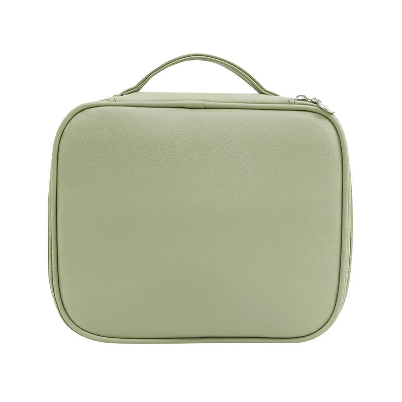 Guangzhou Fuliya Industry Co.,Ltd C-81227 Soft-touch PU leather makeup bag, large capacity with adjustable dividers, mesh pocket, brush storage, and comfortable handle - waterproof and stain-resistant for travel and daily use.