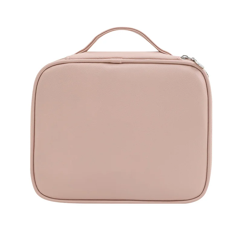 Guangzhou Fuliya Industry Co.,Ltd C-81227 Soft-touch PU leather makeup bag, large capacity with adjustable dividers, mesh pocket, brush storage, and comfortable handle - waterproof and stain-resistant for travel and daily use.