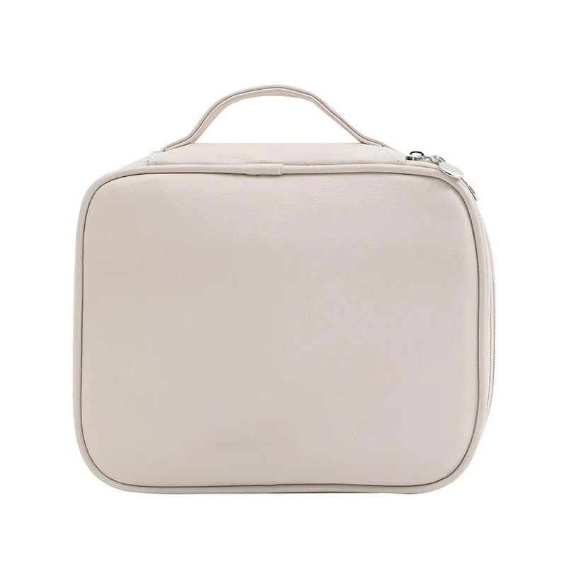 Guangzhou Fuliya Industry Co.,Ltd C-81227 Soft-touch PU leather makeup bag, large capacity with adjustable dividers, mesh pocket, brush storage, and comfortable handle - waterproof and stain-resistant for travel and daily use.