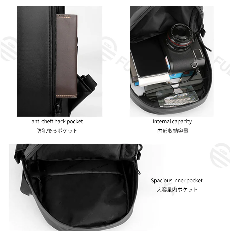 Guangzhou Fuliya Industry Co.,Ltd C-81230 Men's casual chest bag, water-resistant fabric, large capacity with multi-layer storage, anti-theft back pocket, detachable adjustable strap and breathable shoulder strap - for commuting, travel, and daily use.