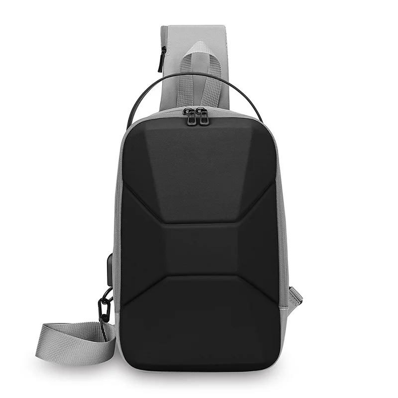 Guangzhou Fuliya Industry Co.,Ltd C-81233 Men's hard-shell chest bag, water-resistant, large capacity, USB charging port and anti-theft back pocket - shoulder, crossbody, or hand carry for commuting and travel.