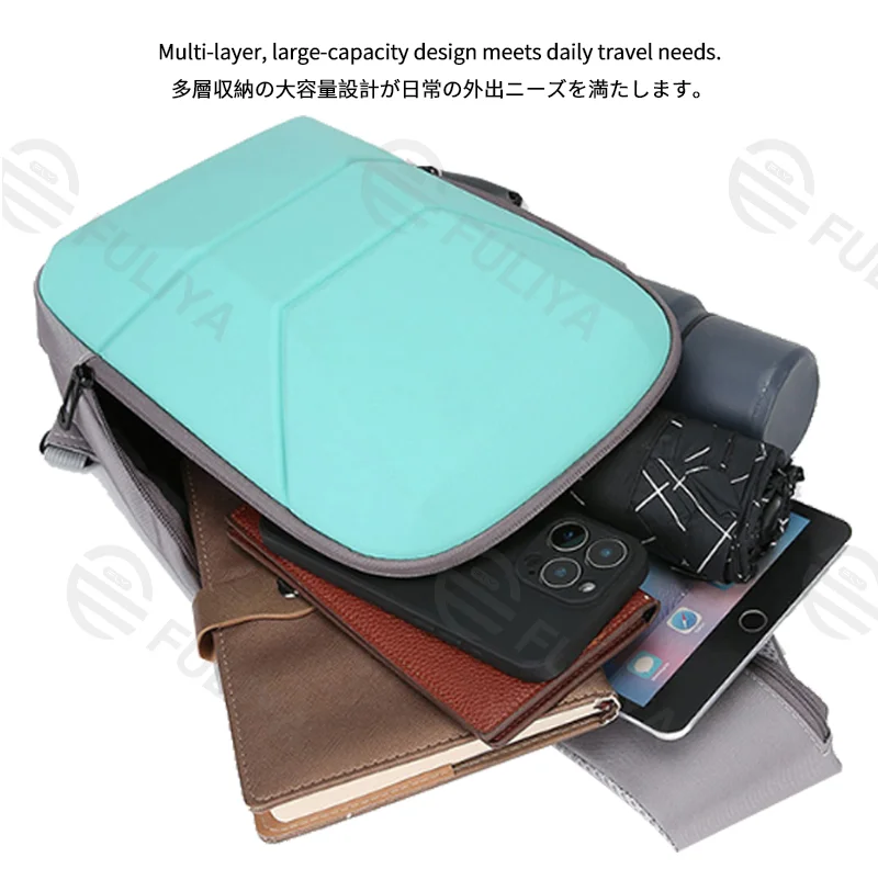 Guangzhou Fuliya Industry Co.,Ltd C-81233 Men's hard-shell chest bag, water-resistant, large capacity, USB charging port and anti-theft back pocket - shoulder, crossbody, or hand carry for commuting and travel.