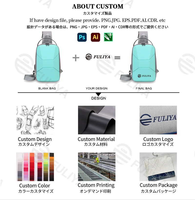 Guangzhou Fuliya Industry Co.,Ltd C-81233 Men's hard-shell chest bag, water-resistant, large capacity, USB charging port and anti-theft back pocket - shoulder, crossbody, or hand carry for commuting and travel.