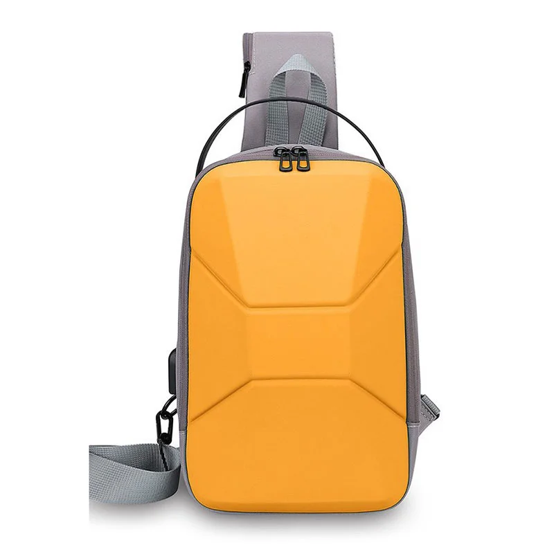 Guangzhou Fuliya Industry Co.,Ltd C-81233 Men's hard-shell chest bag, water-resistant, large capacity, USB charging port and anti-theft back pocket - shoulder, crossbody, or hand carry for commuting and travel.