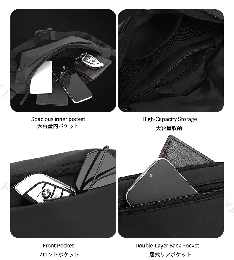 Guangzhou Fuliya Industry Co.,Ltd C-81235 Stylish casual chest bag, water-resistant fabric, large capacity with multi-compartments, front pocket and double-layer back pocket - lightweight crossbody for daily, sports, and outdoor.