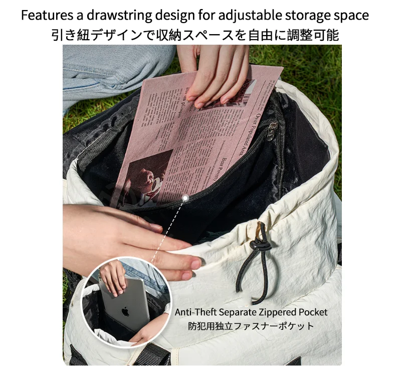 Guangzhou Fuliya Industry Co.,Ltd C-81236 Lightweight waterproof travel backpack, drawstring adjustable, laptop compartment and anti-theft pocket, reflective webbing, non-slip chest strap, and tripod holder - for hiking and daily use.