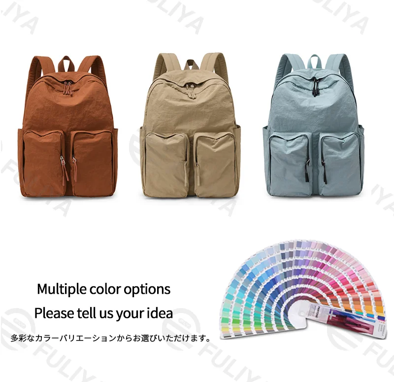広州富麗雅実業有限会社 C-81237 軽量防水ナイロンリュック、大容量多層収納、前面ダブルジッパーポケット、サイドポケット、内側ジッパーポケット、調節ストラップ - 通勤・旅行・通学に。