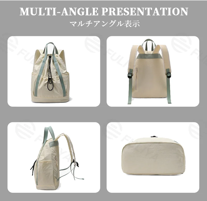 Guangzhou Fuliya Industry Co.,Ltd C-81238 Lightweight waterproof nylon drawstring backpack, large main compartment, magnetic front pocket, back zipper pocket, side pocket, adjustable straps, and comfortable handle - for cycling, gym, college, and sports.